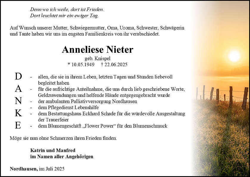 Traueranzeige (Foto: Schade)