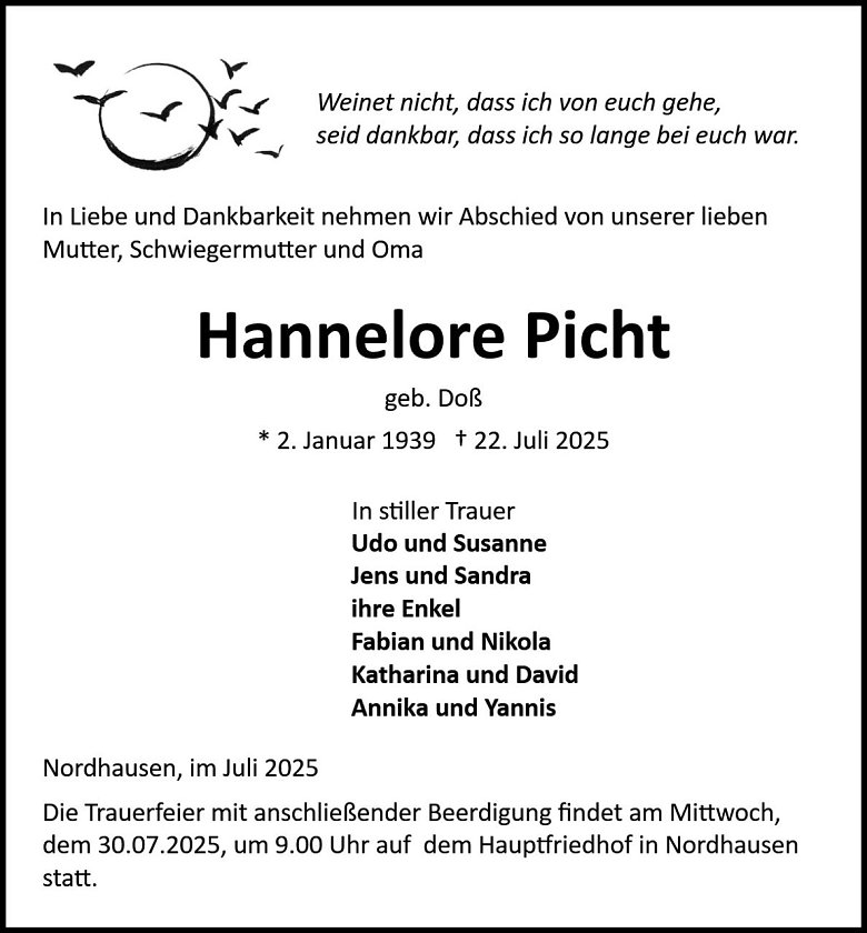 Traueranzeige (Foto: Bestattung Baumgarten)