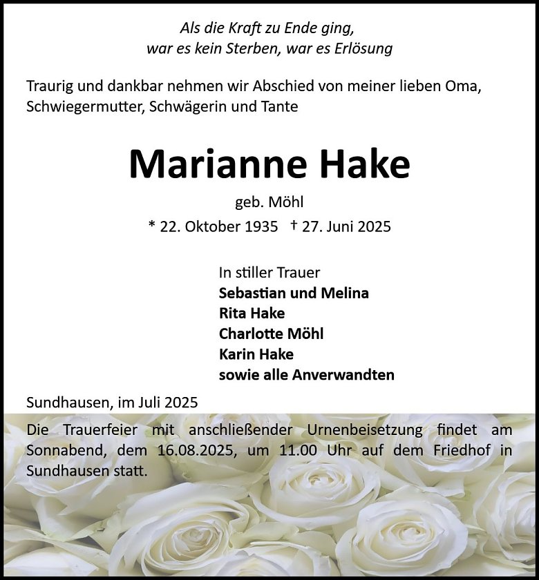 Traueranzeige (Foto: Bestattung Baumgarten)