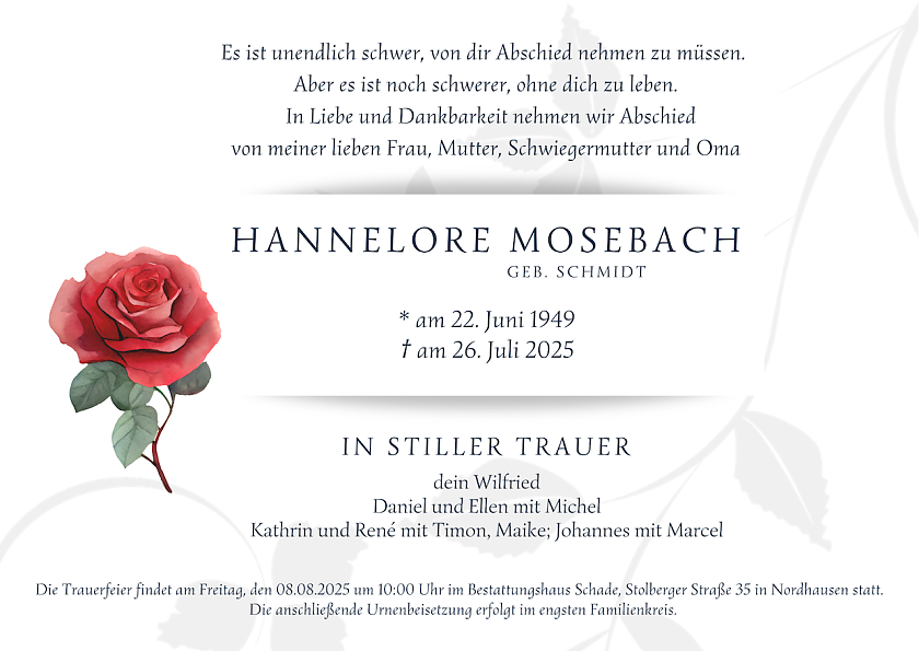 Anzeige Hannelore Mosebach (Foto: Rotter)