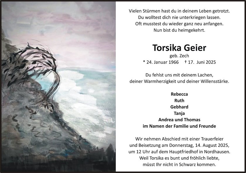 Traueranzeige Torsika Geier (Foto: H&Ouml;FER)