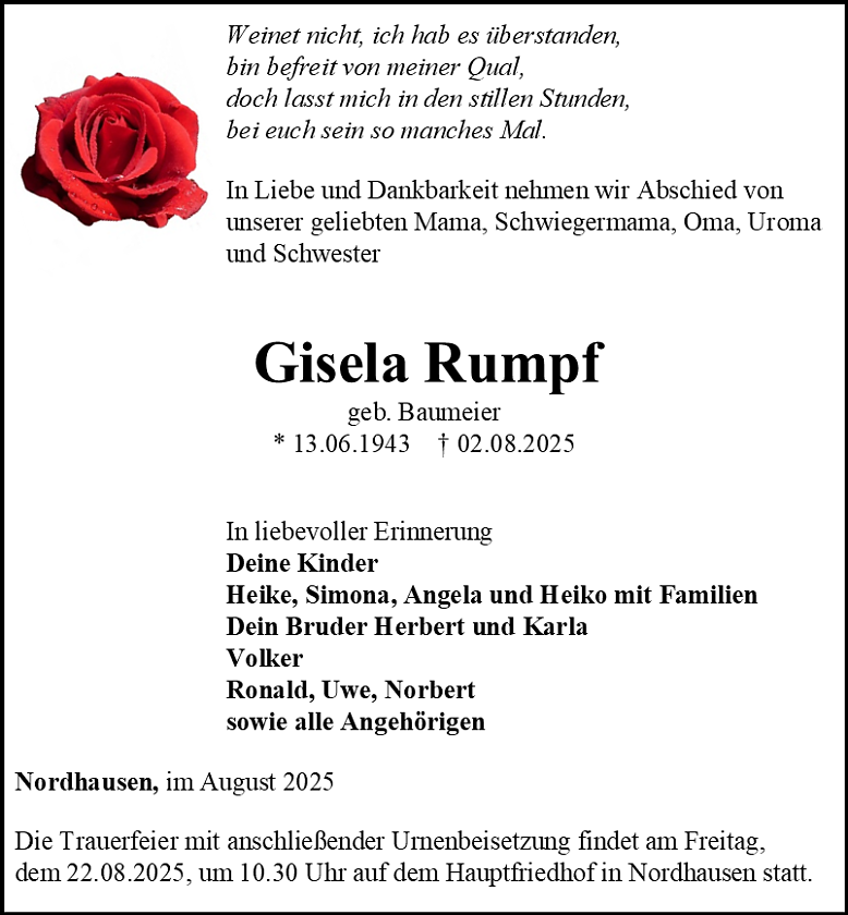 Traueranzeige (Foto: Schade)