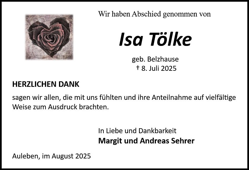 Danksagung (Foto: Bestattung Baumgarten)