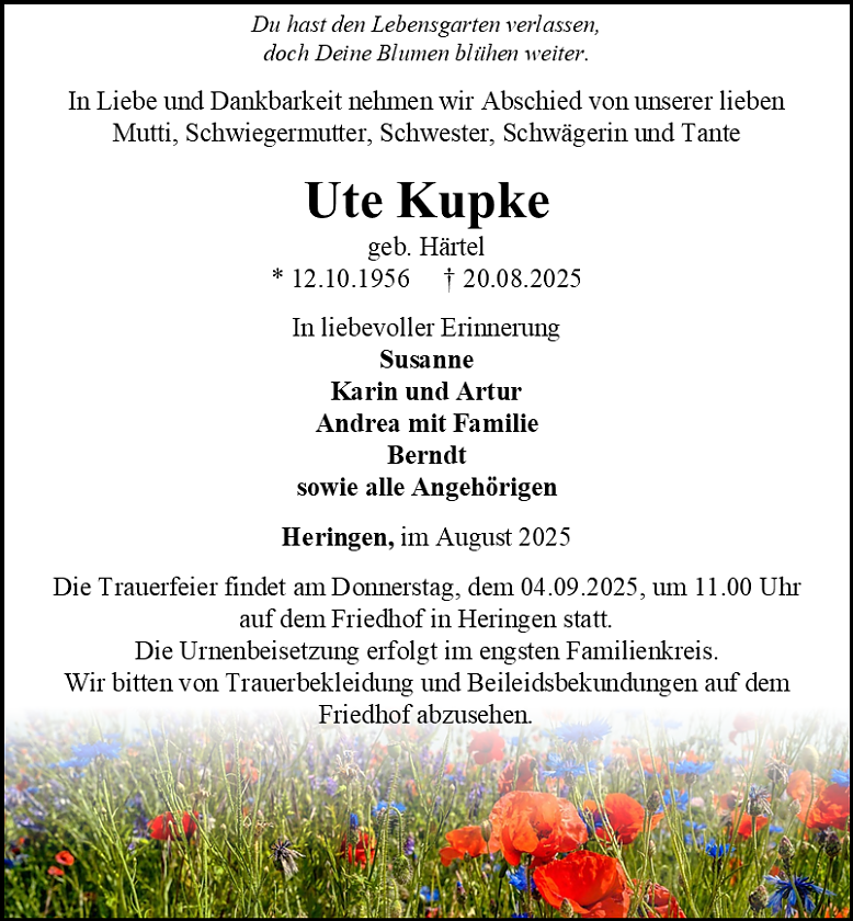 Traueranzeige (Foto: Bestattungshaus Schade)