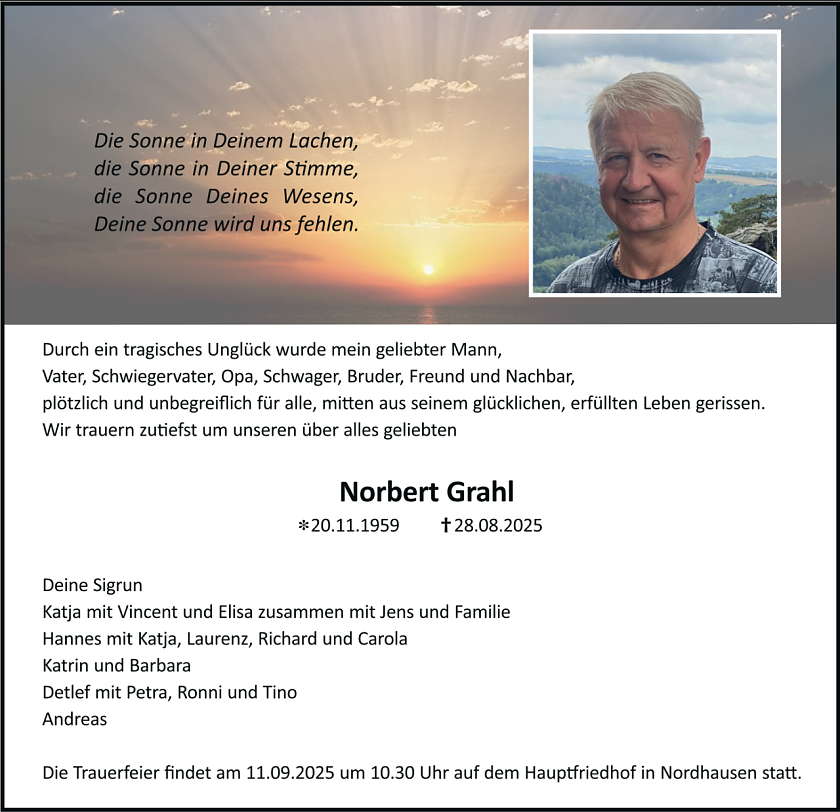 Traueranzeige Norbert Grahl (Foto: Sigrun Grahl)