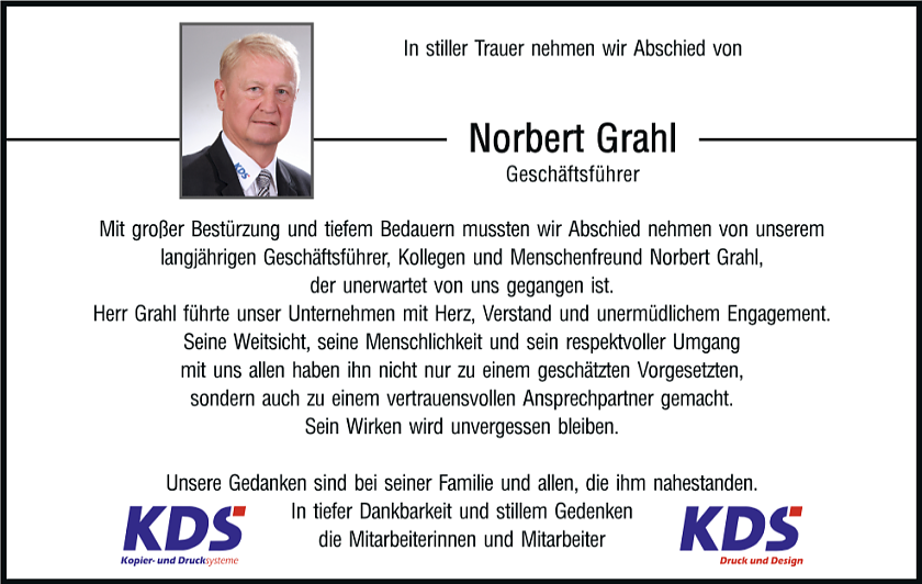 Traueranzeige Norbert Grahl (Foto: KDS)