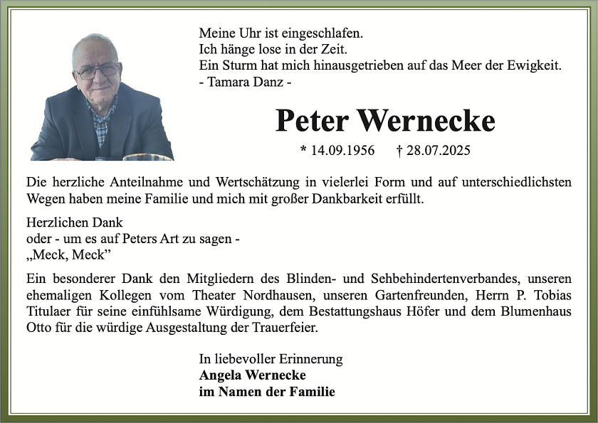Traueranzeige Peter Wernecke (Foto: A. Wernecke)