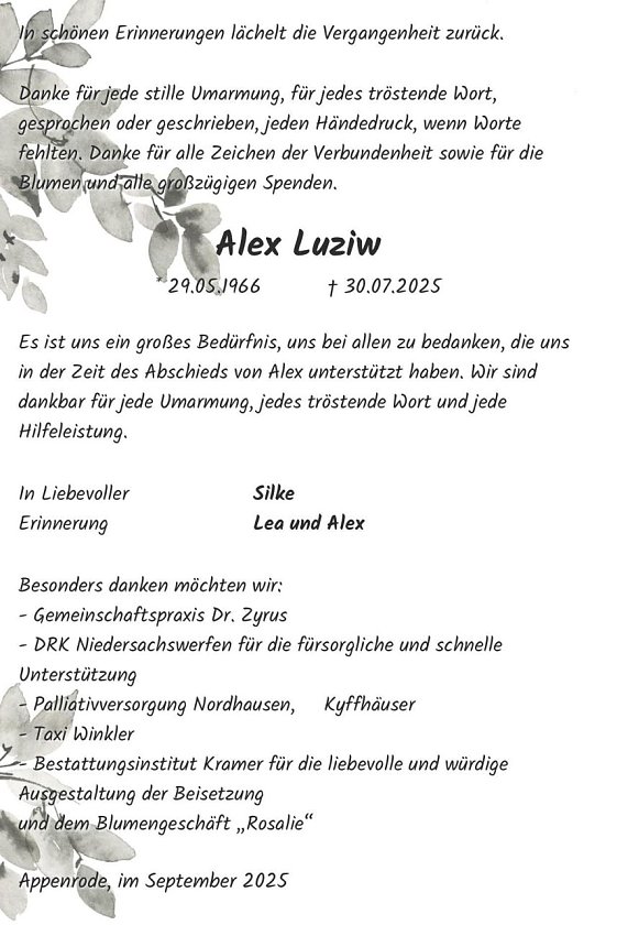 Anzeige Alex Luziw (Foto: privat)