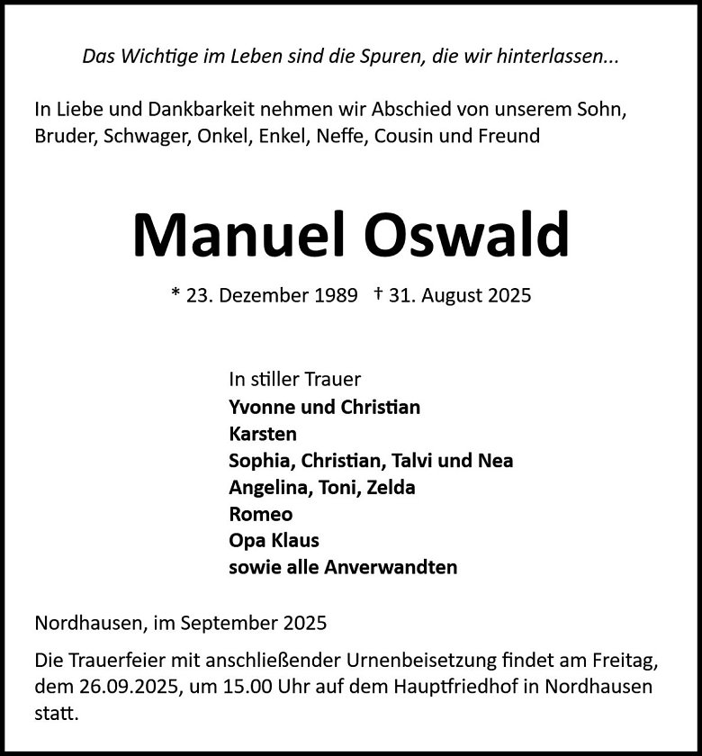 Traueranzeige (Foto: Bestattung Baumgarten)