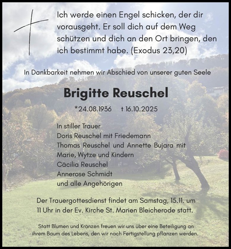 Traueranzeige Brigitte Reuschel (Foto: Bestattungshaus PENSELER)