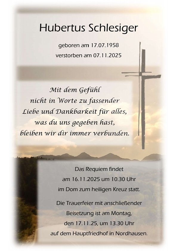 Nachruf Hubertus Schlesiger (Foto: A.Schlesiger)