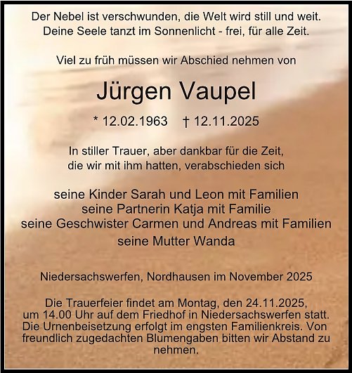 Traueranzeige (Foto: Bestattungen Kramer)