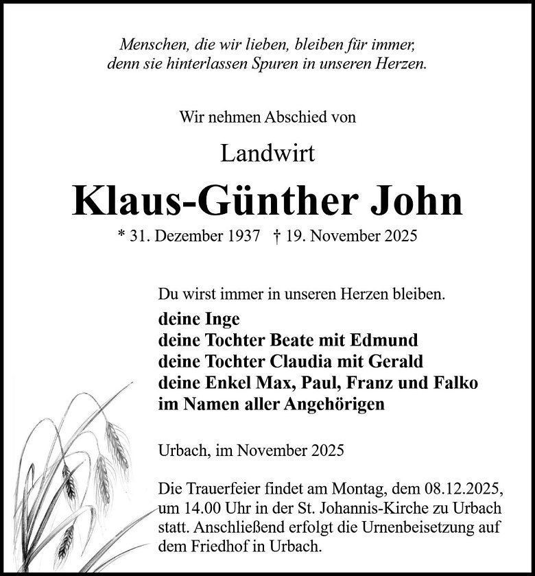 Traueranzeige (Foto: Bestattung Baumgarten)