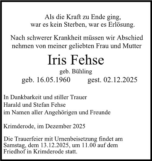 Traueranzeige (Foto: Bestattungen Kramer)