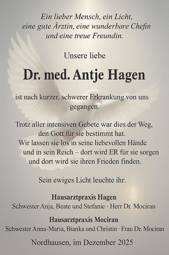 Traueranzeige Dr. Hagen (Foto: Antje Senger)