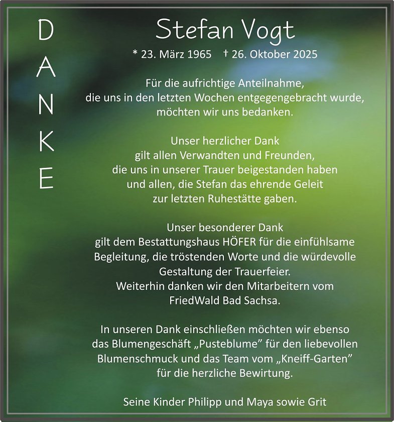 Dankanzeige Stefan Vogt (Foto: keine Angaben)