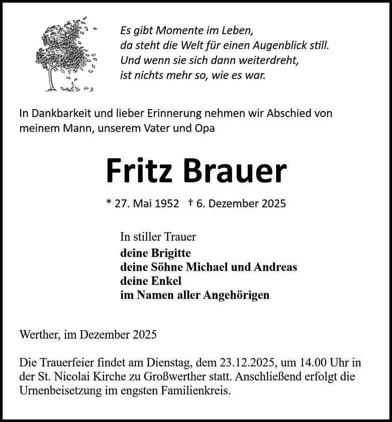 Traueranzeige (Foto: Bestattung Baumgarten)