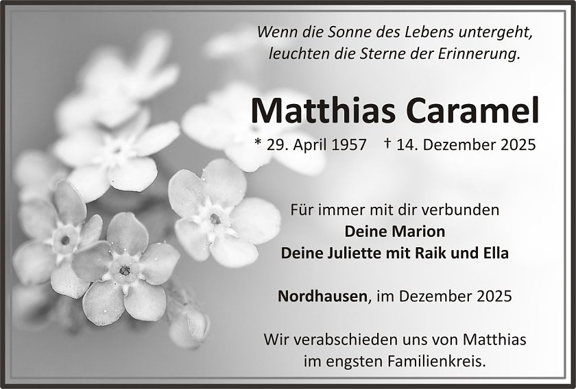 Traueranzeige Matthias Caramel (Foto: keine Angaben)