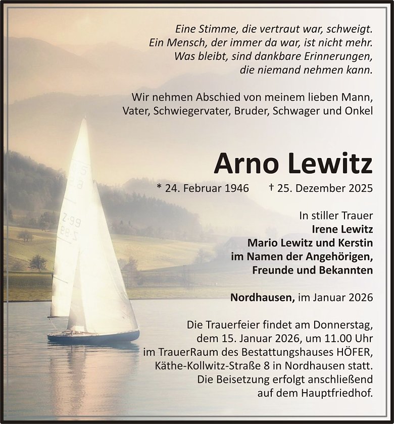 Traueranzeige Arno Lewitz (Foto: keine Angaben)