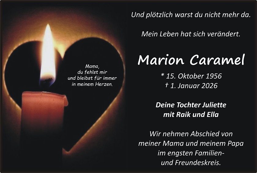 Traueranzeige Marion Caramel (Foto: keine Angaben)