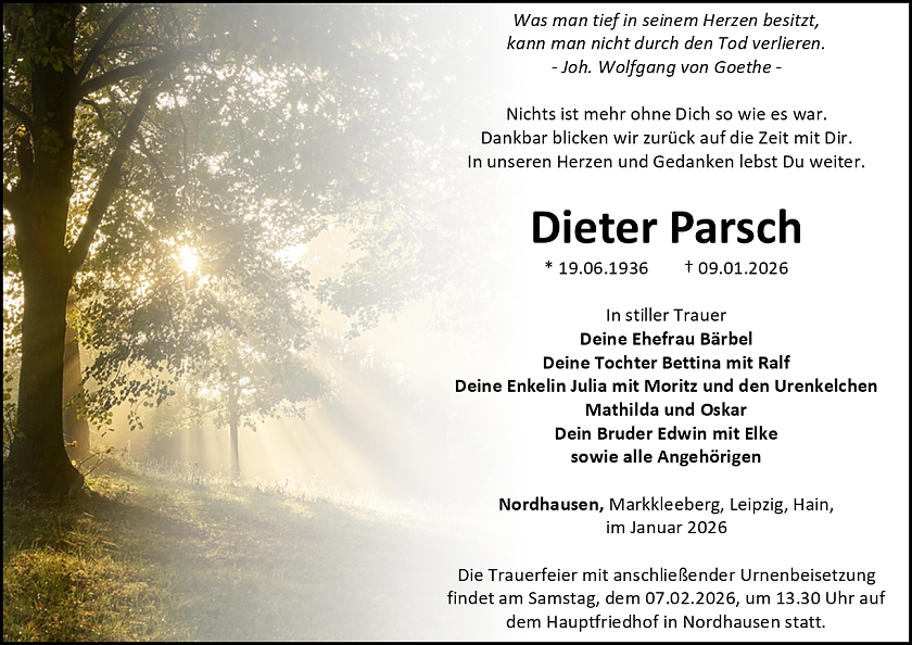 Traueranzeige (Foto: Bestattungshaus Schade)