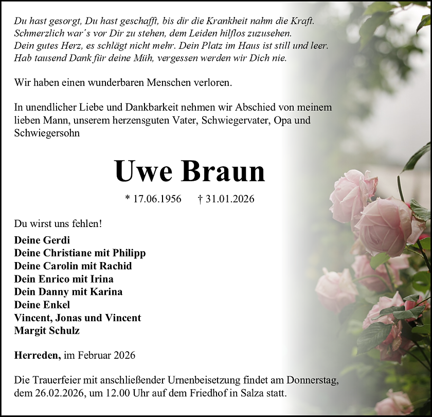 Traueranzeige (Foto: Schade)