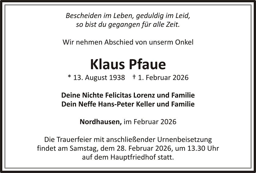 Traueranzeige Klaus Pfaue (Foto: H&Ouml;FER)