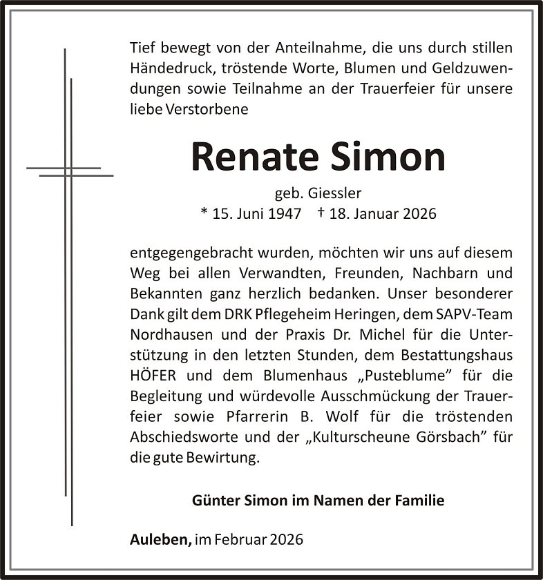 Dankanzeige Renate Simon (Foto: H&Ouml;FER)