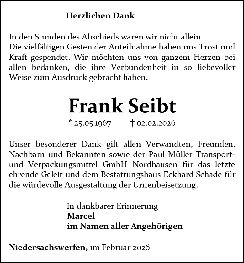 Danksagung (Foto: Bestattungshaus E. Schade)