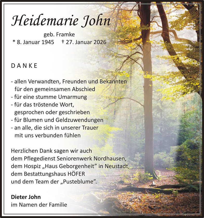 Dankanzeige Heidemarie John (Foto: keine Angaben)