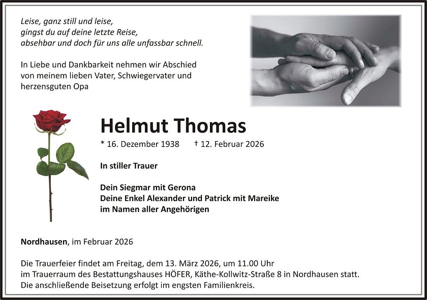 Traueranzeige Helmut Thomas (Foto: keine Angaben)