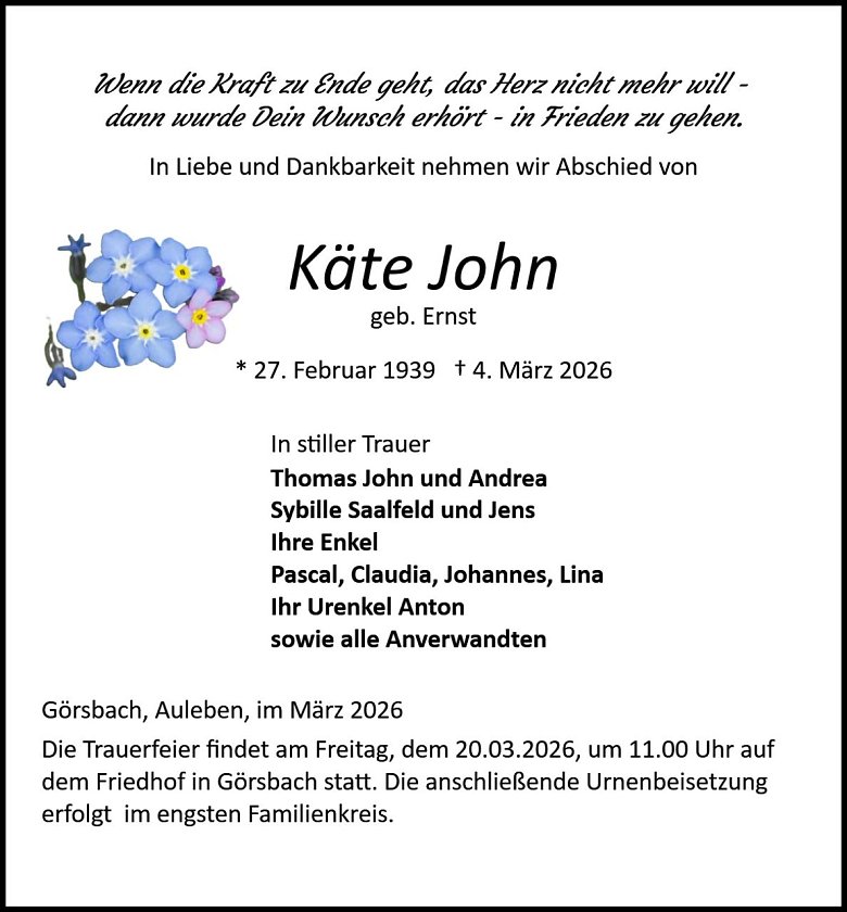 Traueranzeige (Foto: Bestattung Baumgarten)