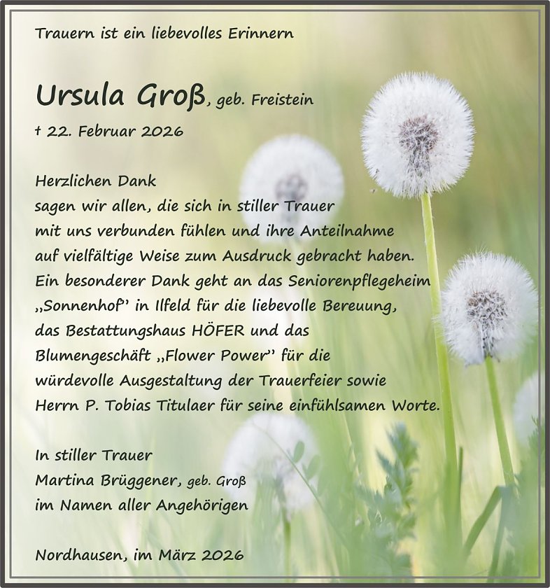 Dankanzeige Ursula Gro&szlig; (Foto: keine Angaben)