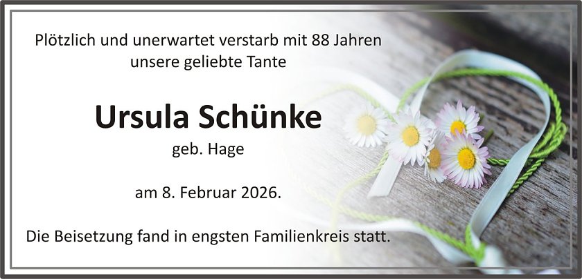 Traueranzeige Ursula Sch&uuml;nke (Foto: keine Angaben)