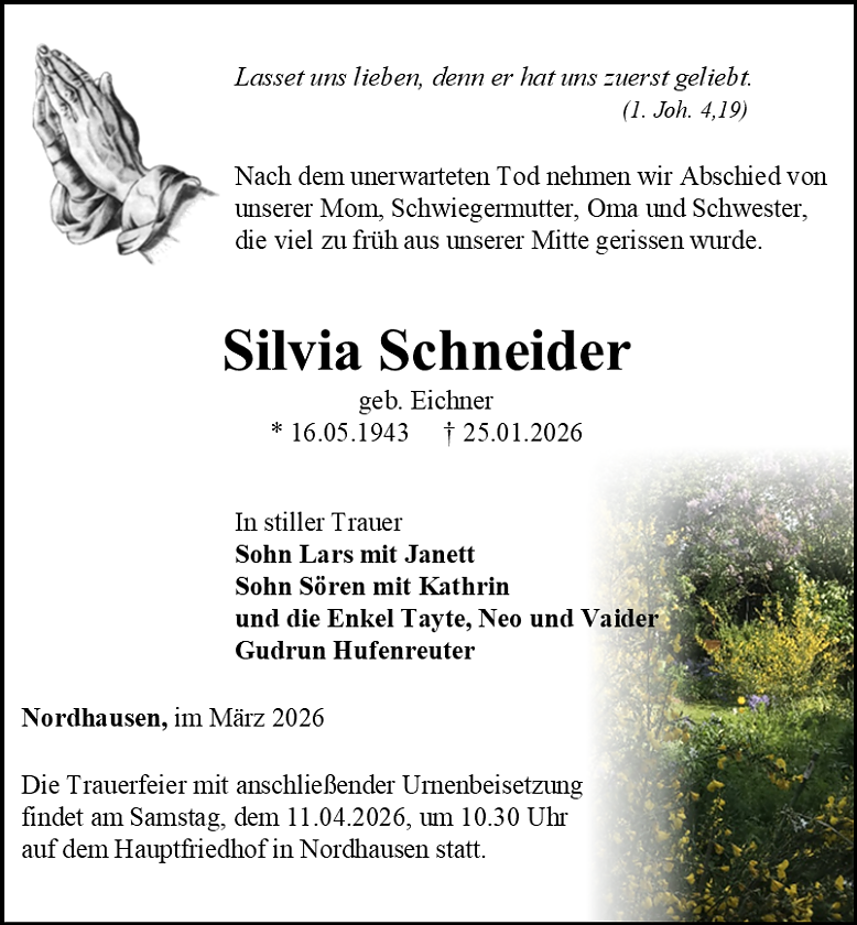 Traueranzeige (Foto: Schade)