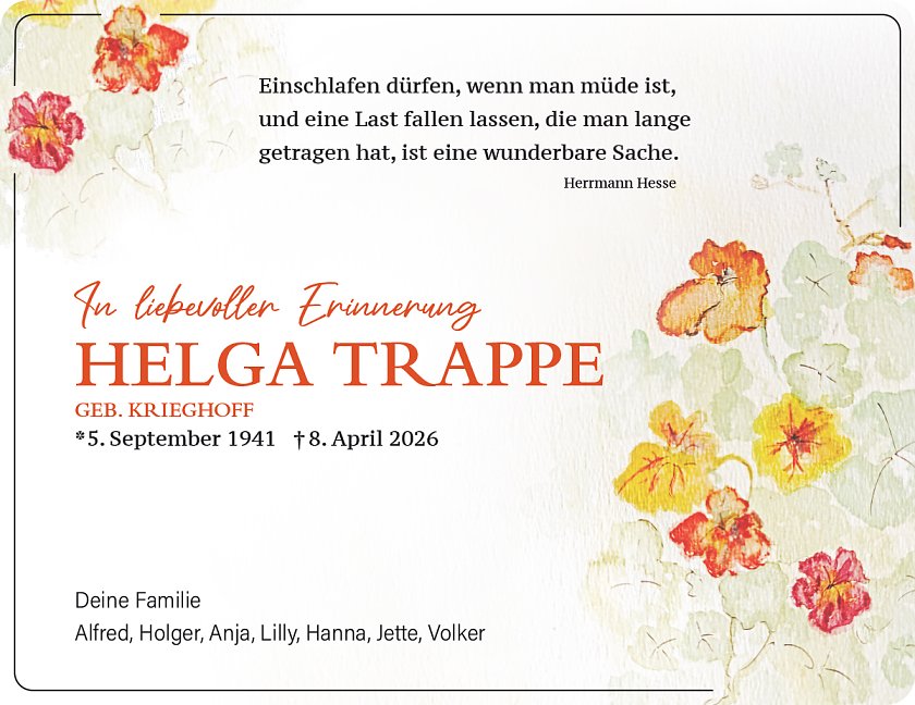 Todesanzeige Helga Trappe (Foto: wirsinds)