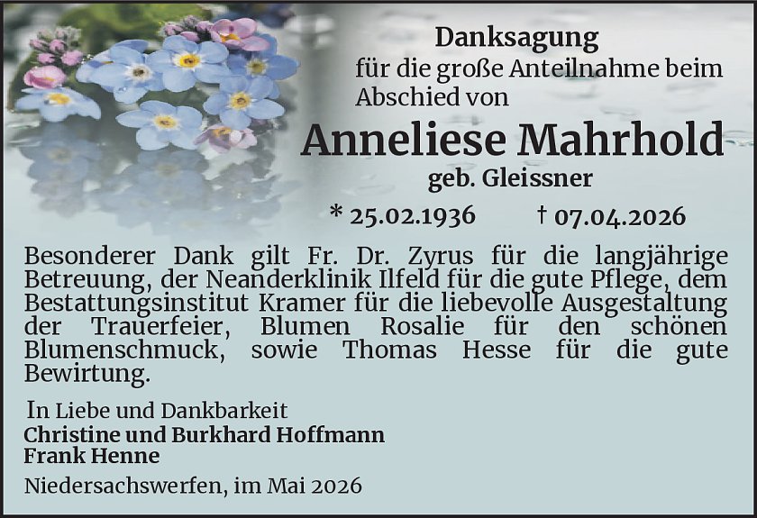 Danksagung (Foto: Bestattungen Kramer)