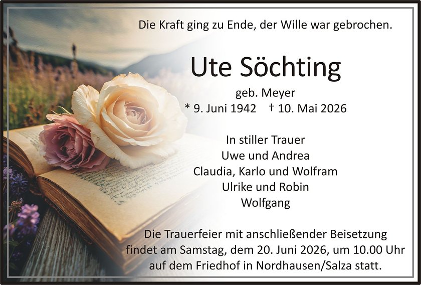 Traueranzeige Ute S&ouml;chting (Foto: keine Angaben)