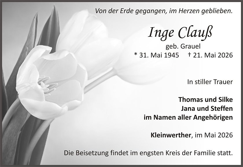 Traueranzeige Inge Clau&szlig; (Foto: keine Angaben)