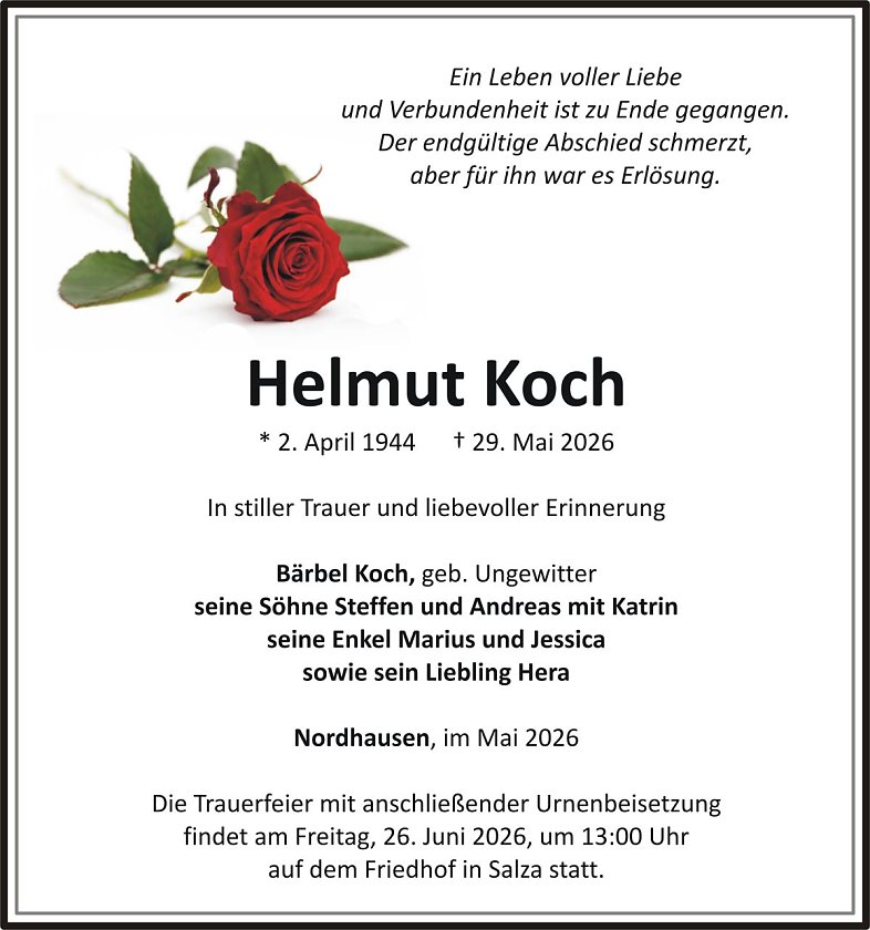 Traueranzeige Helmut Koch (Foto: keine Angaben)