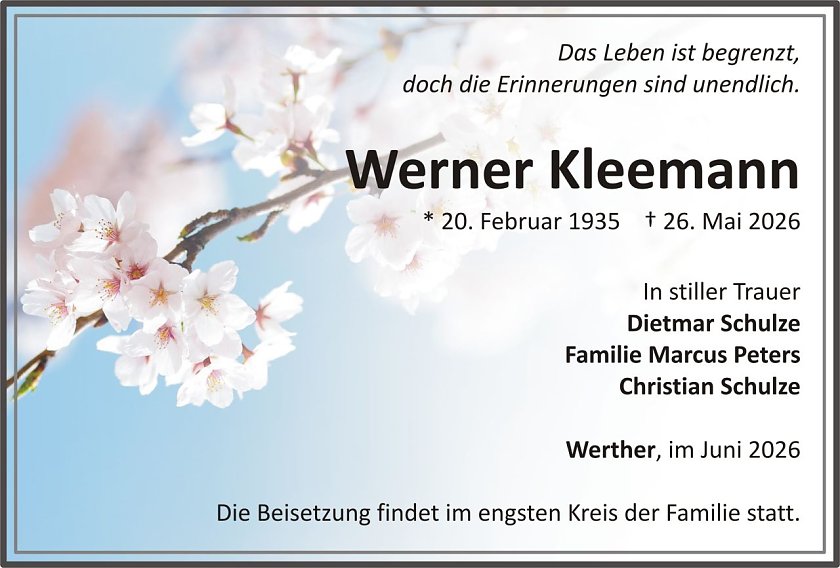 Traueranzeige Werner Kleemann (Foto: keine Angaben)