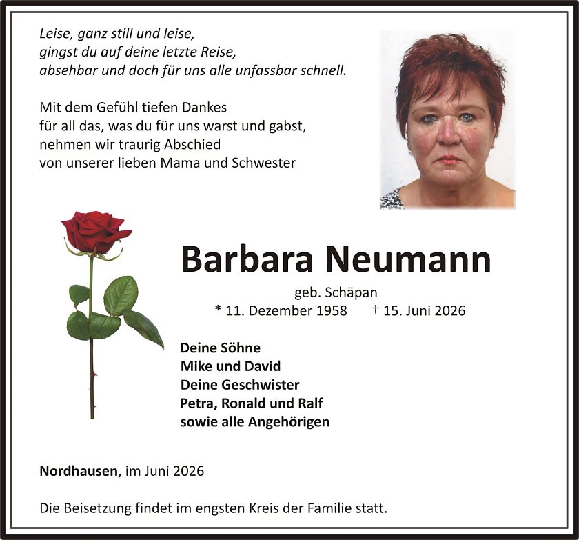 Traueranzeige Barbara Neumann (Foto: keine Angaben)