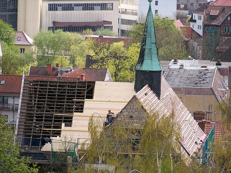 Aufs Dach gestiegenw