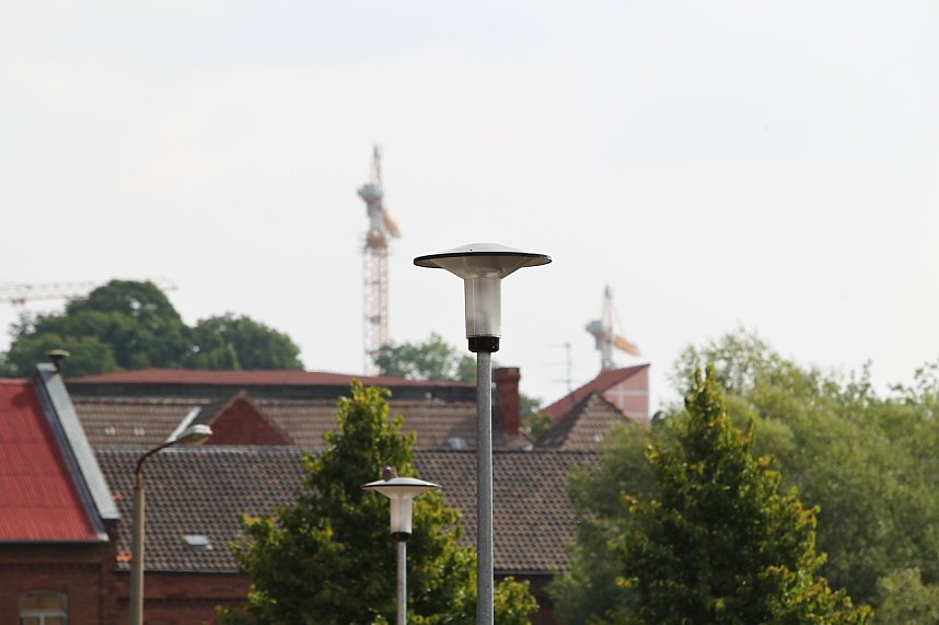 Unterwegs: Hoch oben die Krane