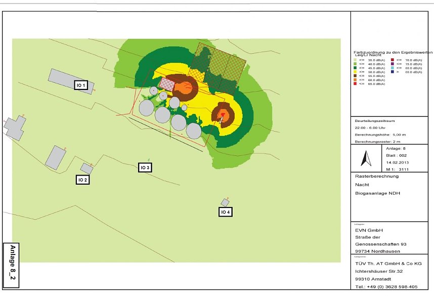 Das sind die Ger&auml;uschpegel bei Nacht, IO 4 ist das n&auml;chstgelegene Wohnhaus