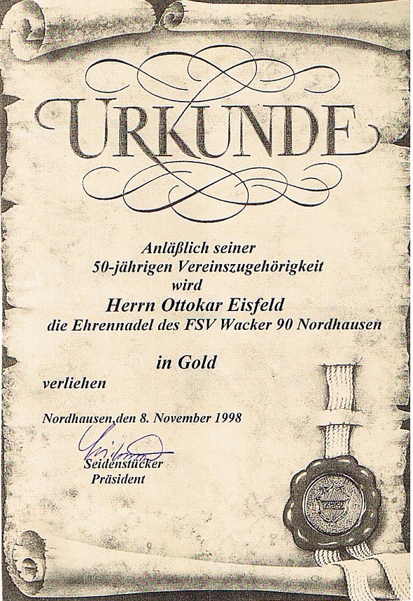 Ottokar Eisfeld: Urkunde