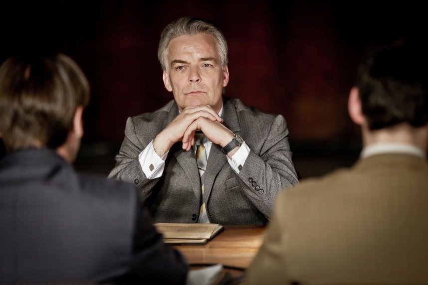 Der Schauspieler Stephan Schill in seiner Rolle als Wernher von Braun w&auml;hrend der Dreharbeiten zur MDR-TV-Dokumentation "Geschichte Mitteldeutschlands"