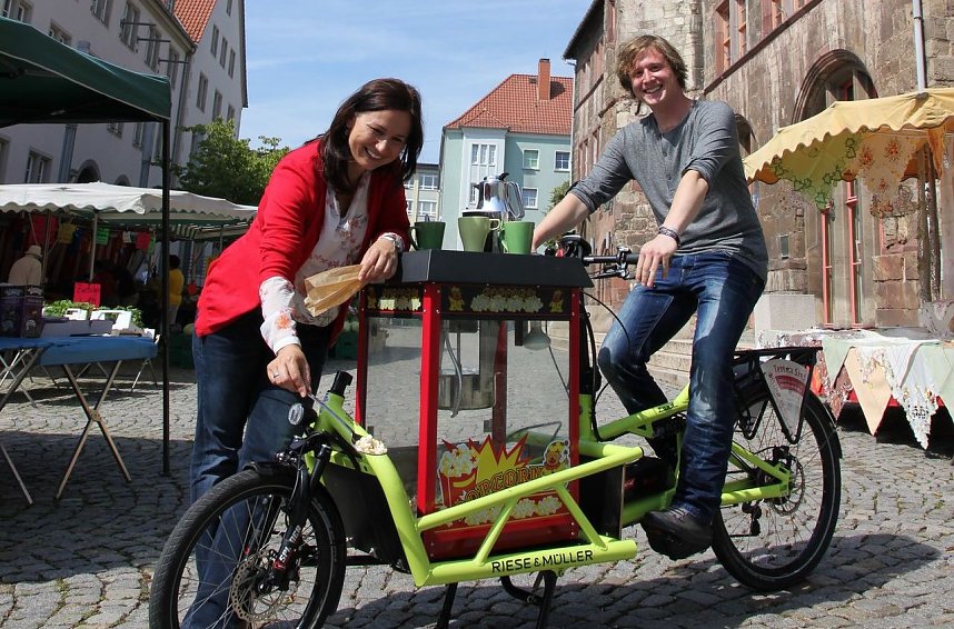 Wahlkampfunterst&uuml;tzung: Pop-Corn-E-Bike, nat&uuml;rlich in Gr&uuml;n
