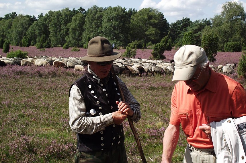 Seit Kindesbeinen h&uuml;tet Adolf Heck Schafe. Hier im Gespr&auml;ch mit G&uuml;nter Sieger aus Nordhausen. 