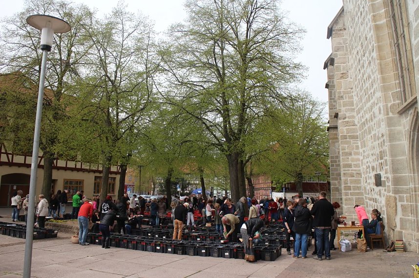 B&uuml;cherflohmarkt des Kinderkirchenladens auf dem Blasiikirchplatz in Nordhausen